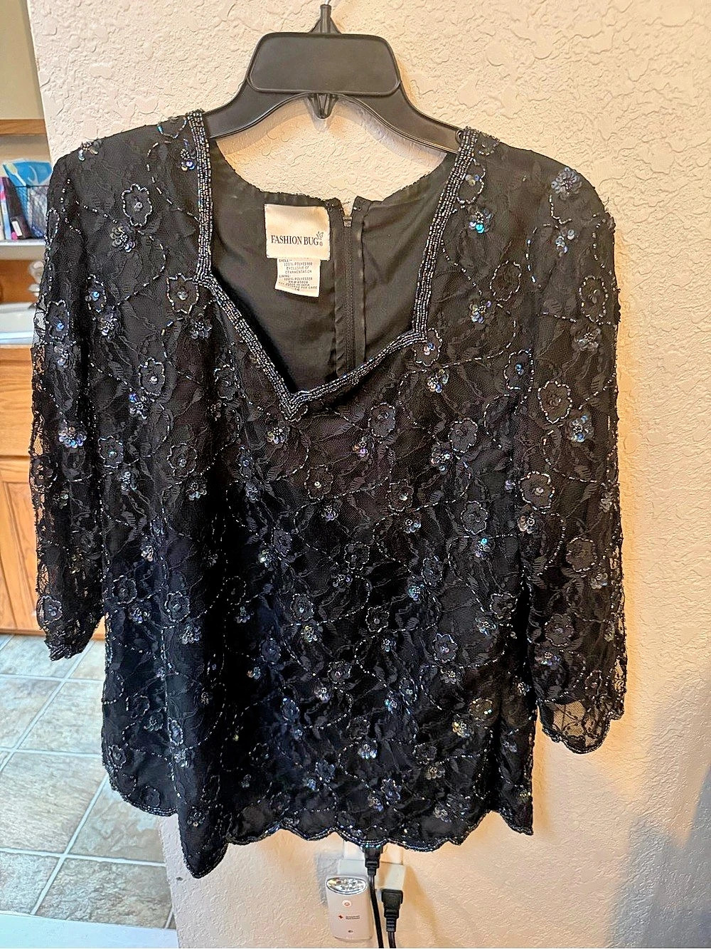 Fashion Bug Black Floral Lace Blouse Size 14